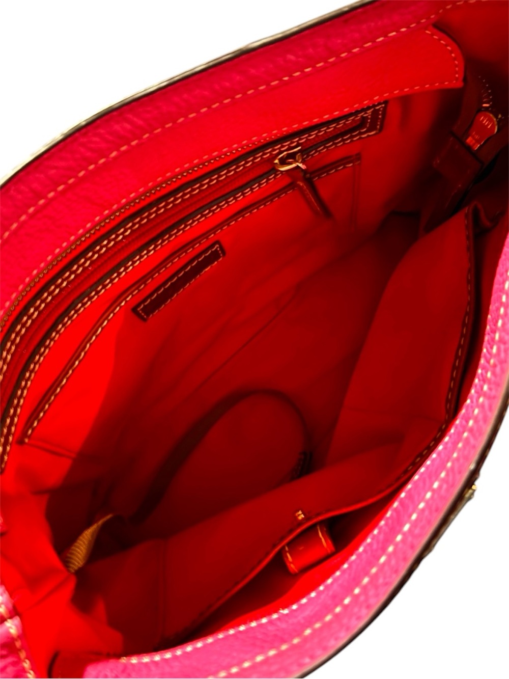 Dooney & Bourke Pink Pebble Leather Tote with Brown Straps and Logo Plaque - Picture 7 of 14